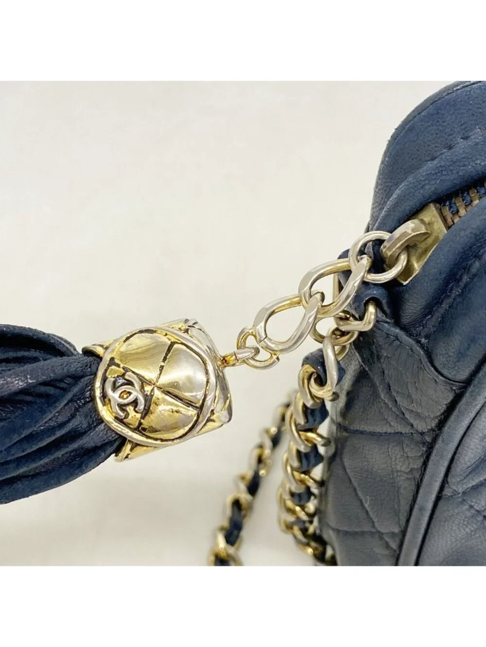 Chanel Shoulder Bag Quilted Lambskin Navy Gold